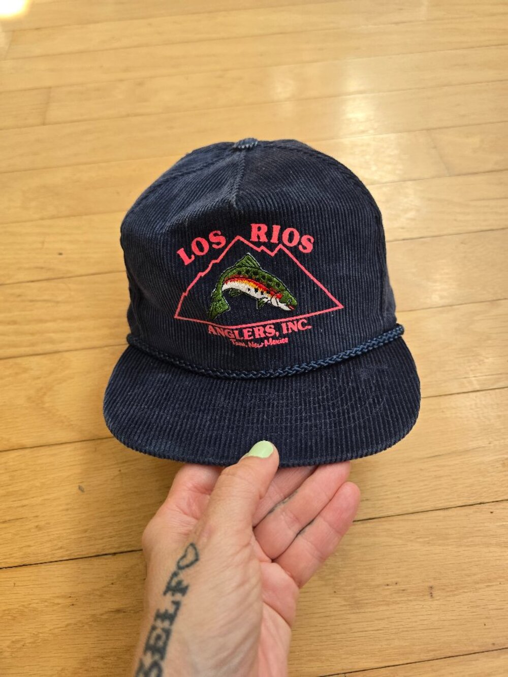 vintage 90's | Los Rios rainbow trout navy corduroy rope baseball hat - Picture 2 of 10